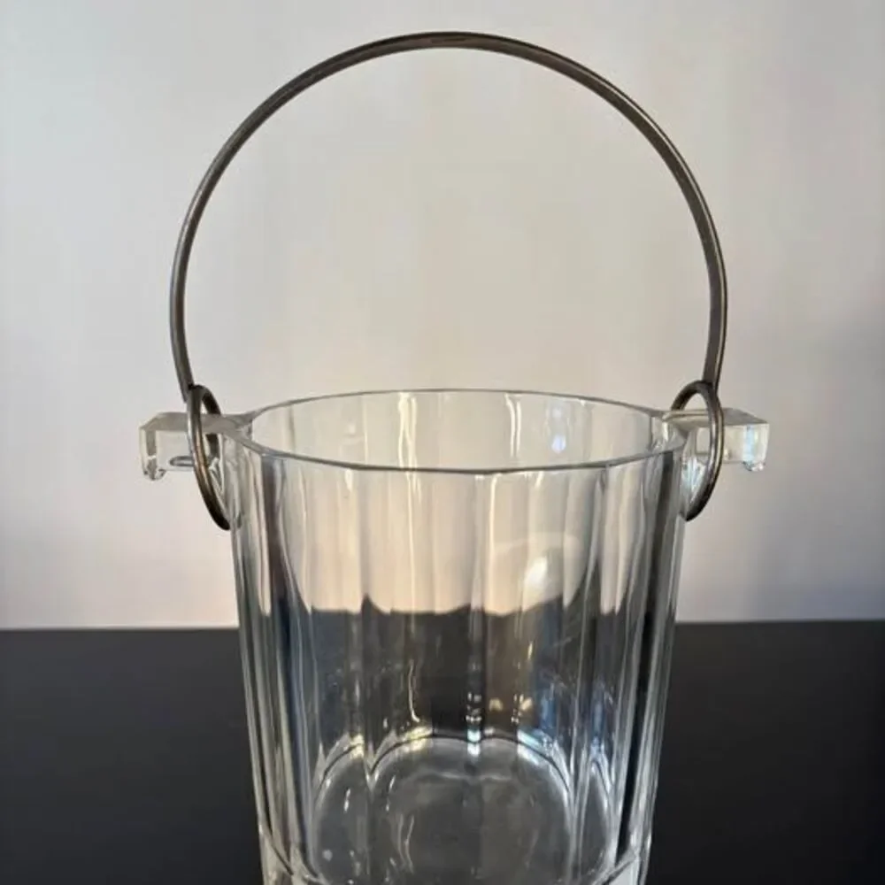 Vintage Paneled Glass Ice Bucket with Metal Handle